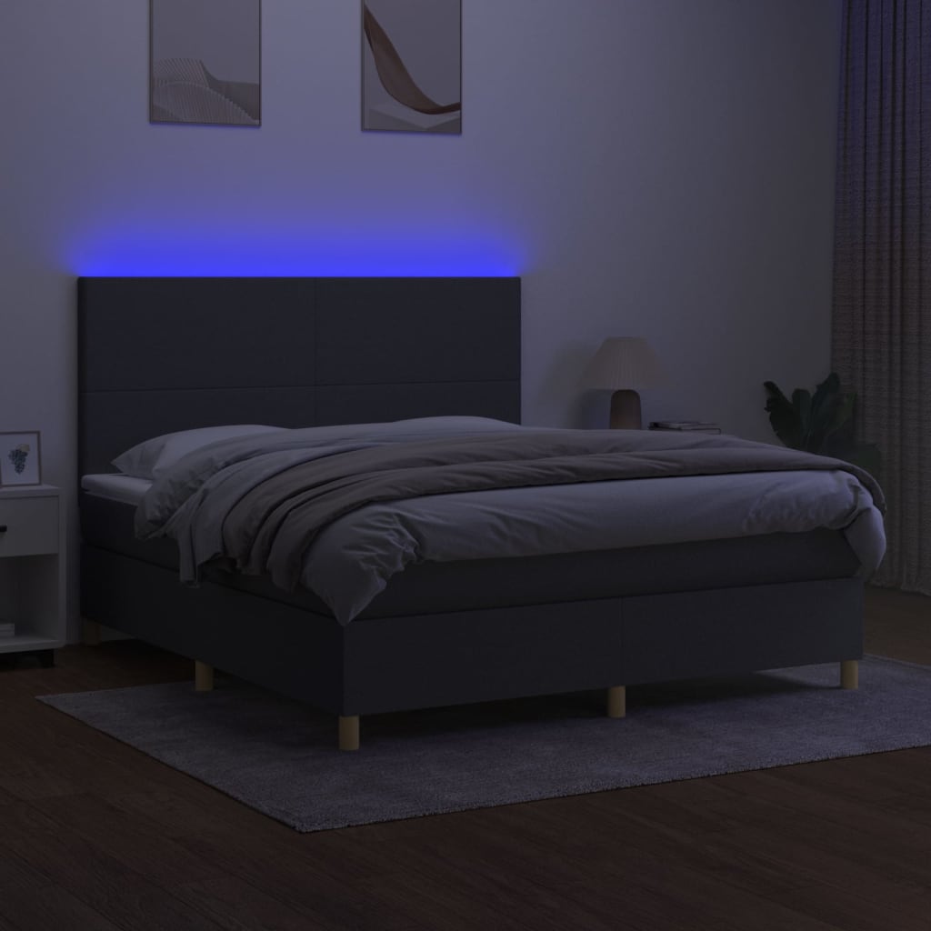 Krevet box spring s madracem LED tamnosivi 160x200 cm tkanina