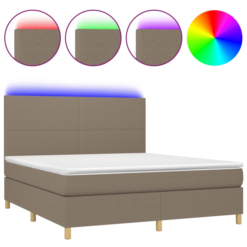 Krevet box spring s madracem LED smeđesivi 160x200 cm tkanina