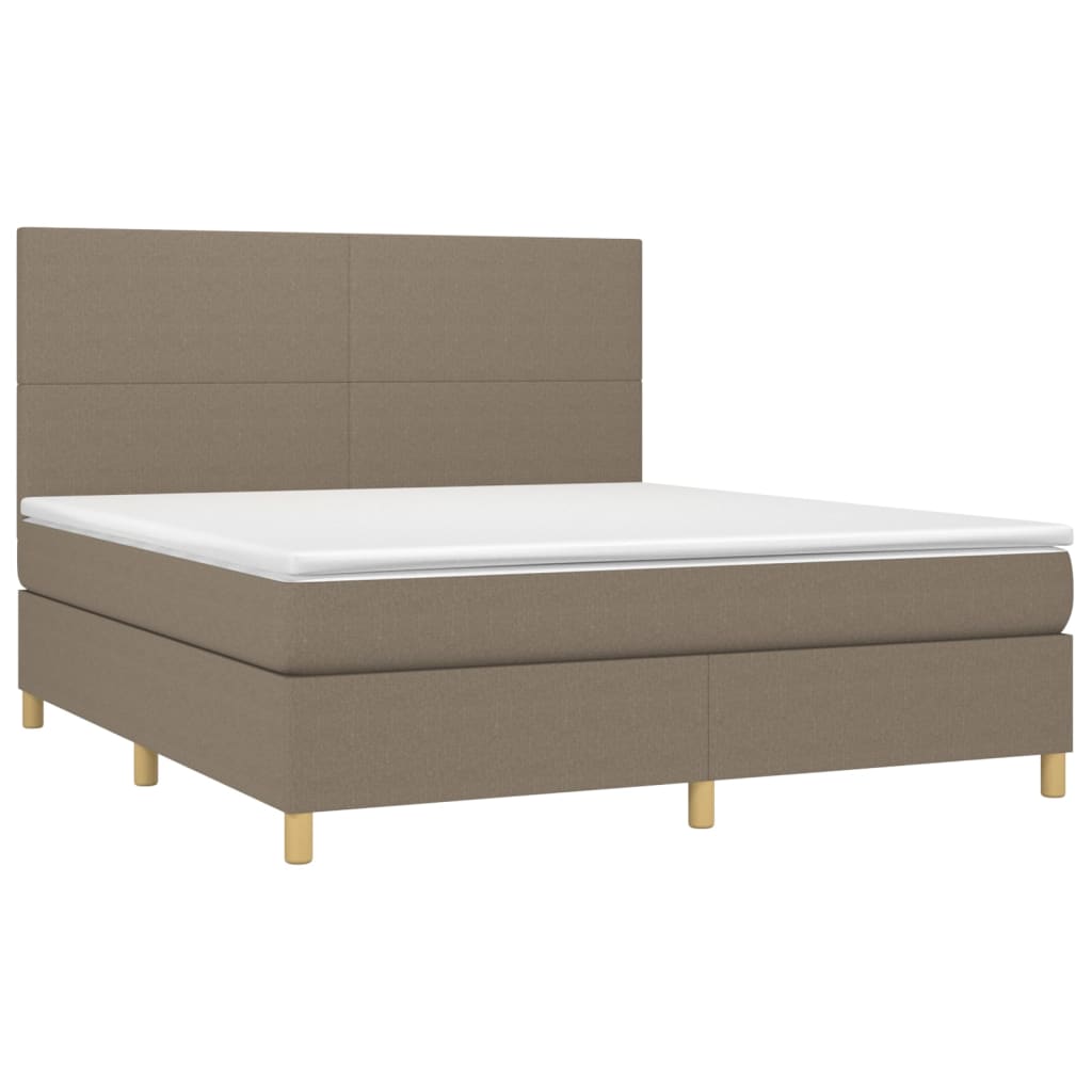 Krevet box spring s madracem LED smeđesivi 160x200 cm tkanina
