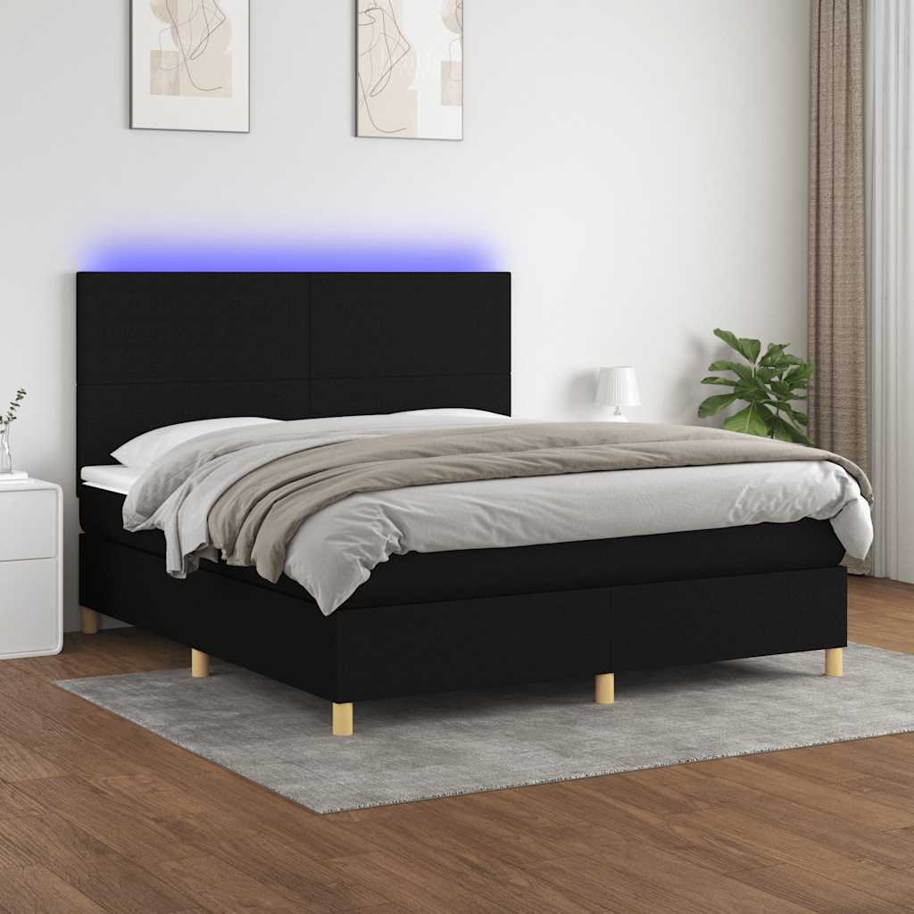 Krevet box spring s madracem LED crni 180x200 cm od tkanine