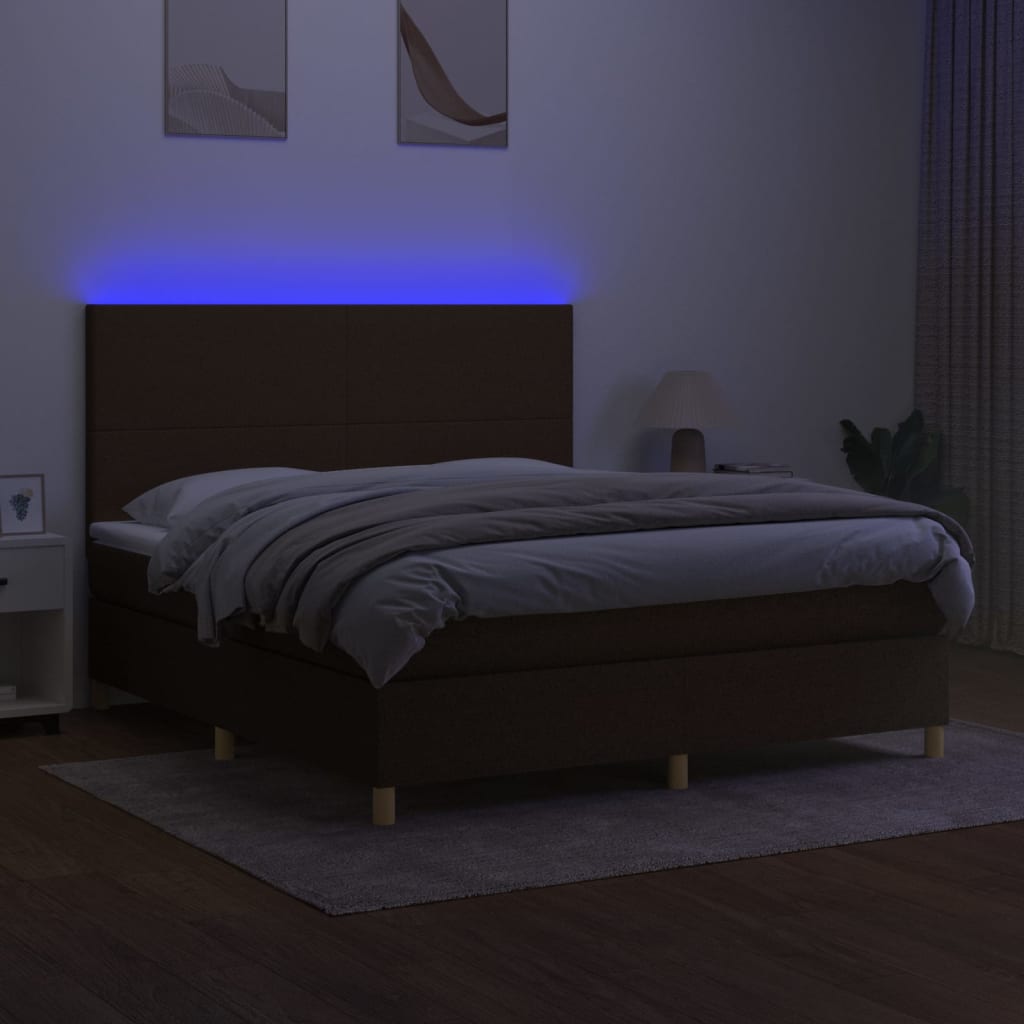 Krevet box spring s madracem LED tamnosmeđi 180x200 cm tkanina