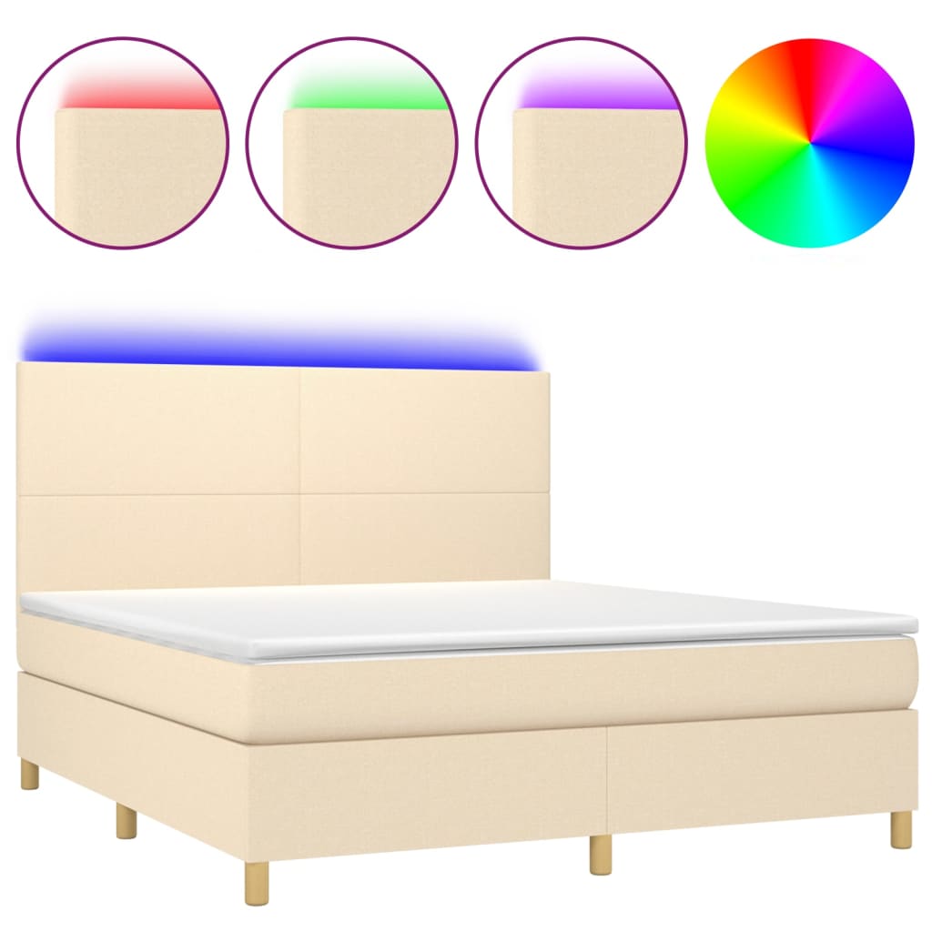 Krevet box spring s madracem LED krem 180x200 cm od tkanine