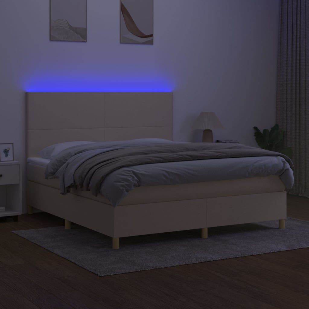 Krevet box spring s madracem LED krem 180x200 cm od tkanine