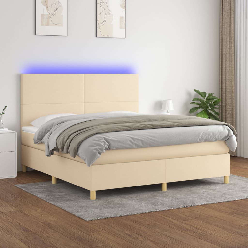 Krevet box spring s madracem LED krem 180x200 cm od tkanine