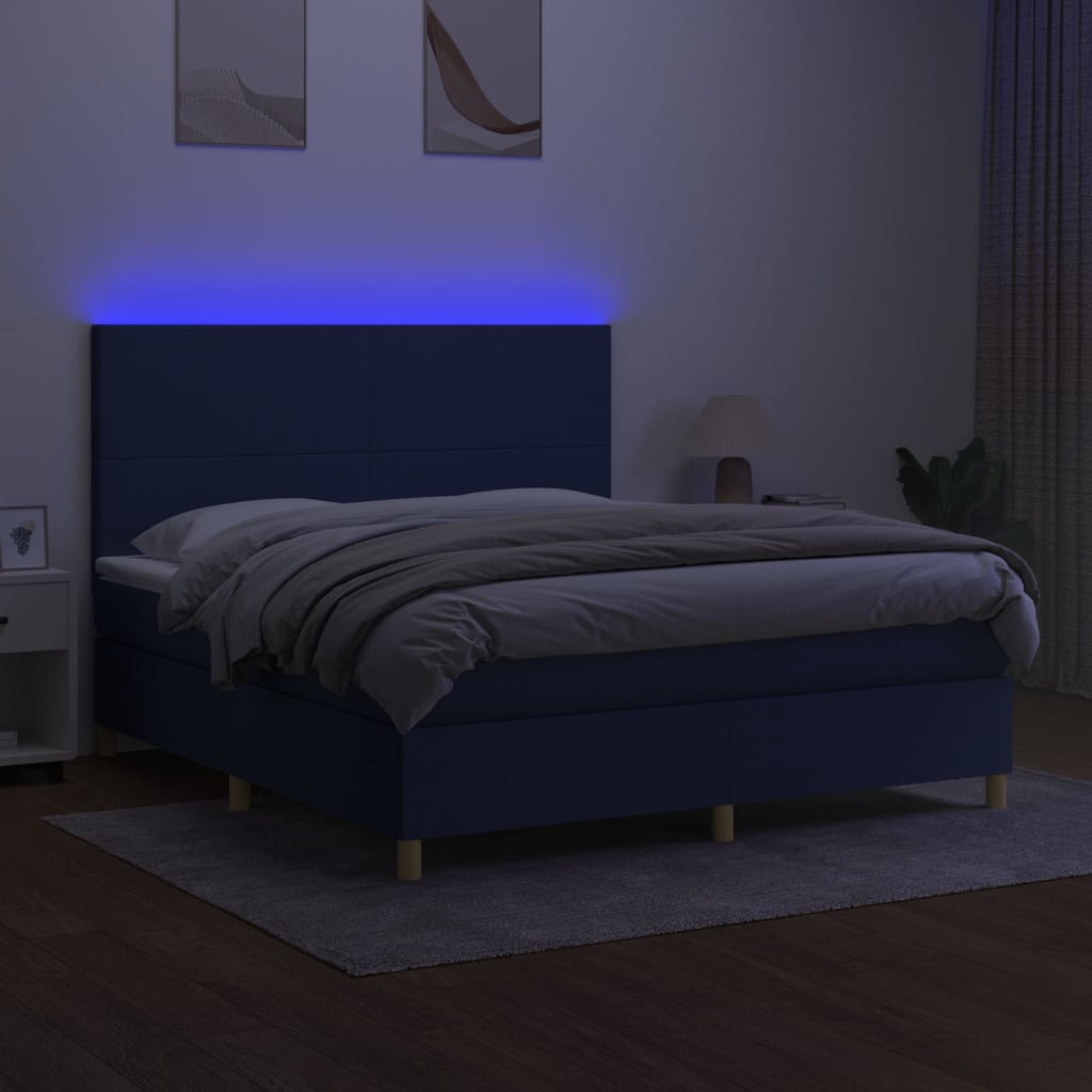Krevet box spring s madracem LED plavi 180x200 cm od tkanine