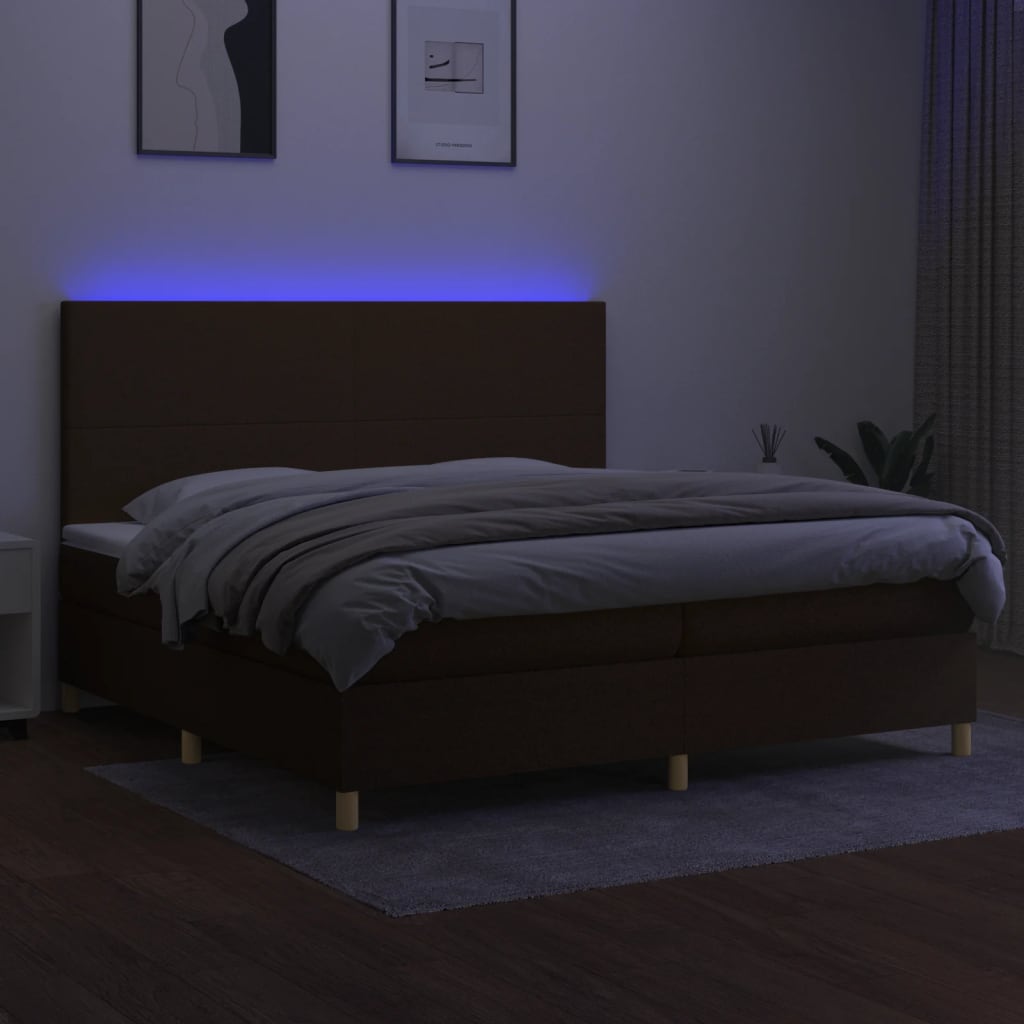 Krevet box spring s madracem LED tamnosmeđi 200x200 cm tkanina