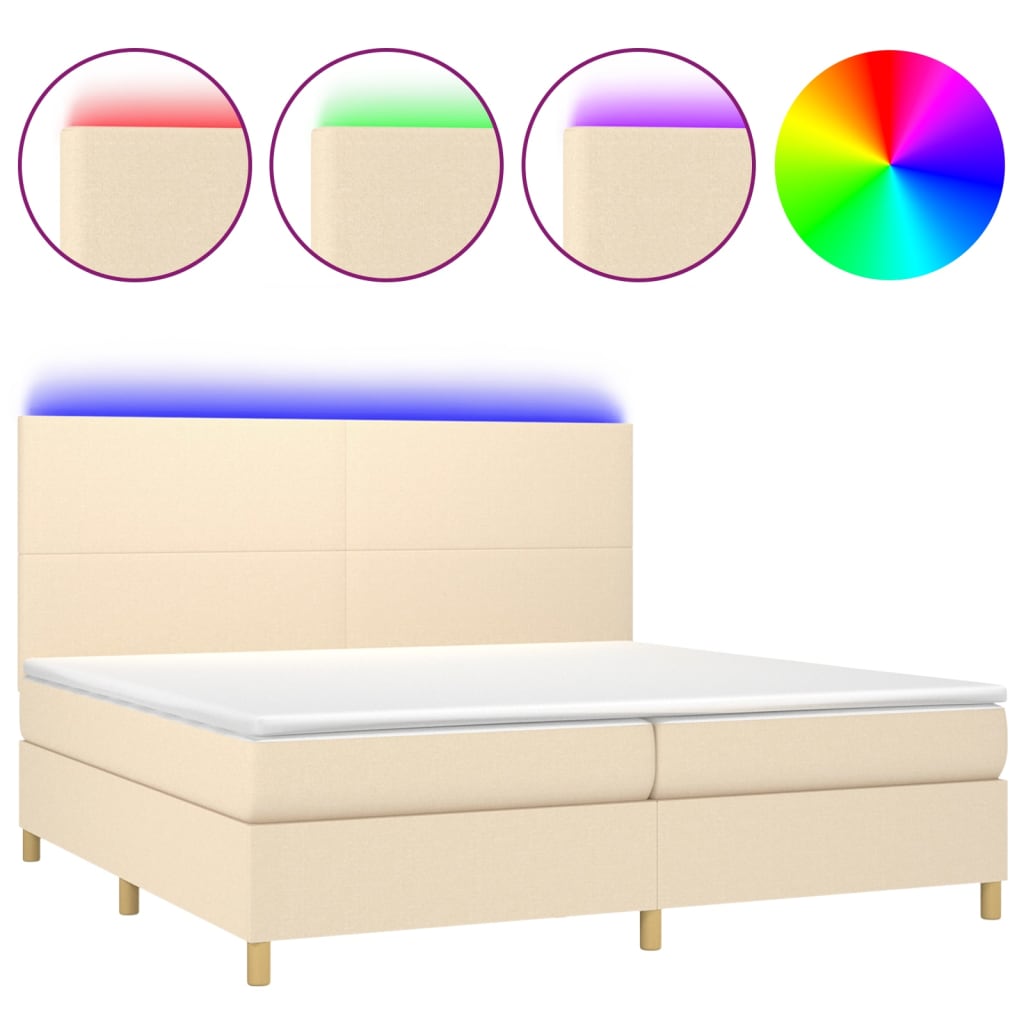 Krevet box spring s madracem LED krem 200x200 cm od tkanine