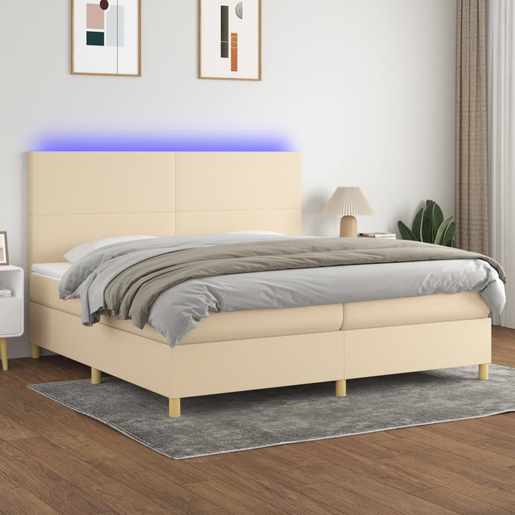 Krevet box spring s madracem LED krem 200x200 cm od tkanine