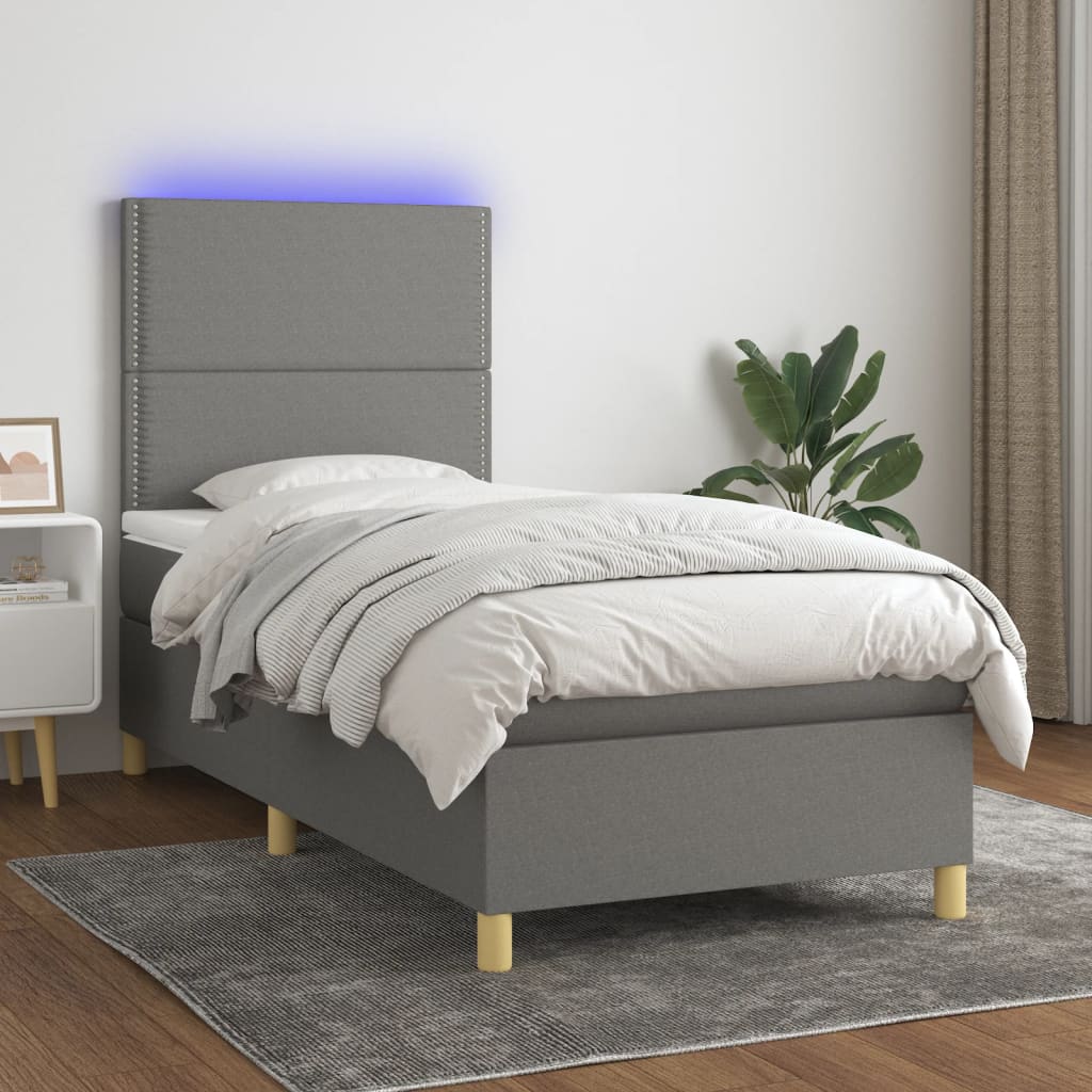 Krevet box spring s madracem LED tamnosivi 90x190 cm tkanina