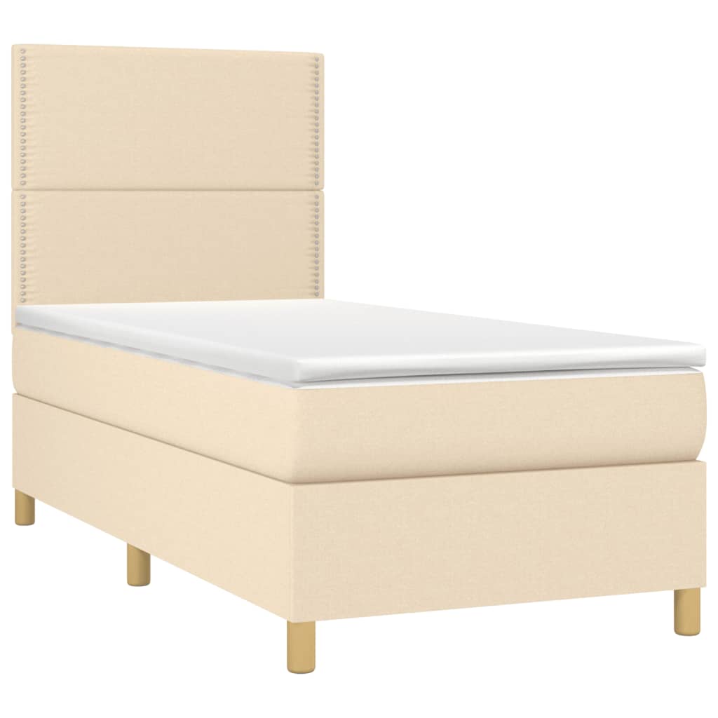 Krevet box spring s madracem LED krem 90x190 cm od tkanine