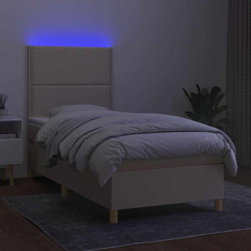 Krevet box spring s madracem LED krem 90x190 cm od tkanine