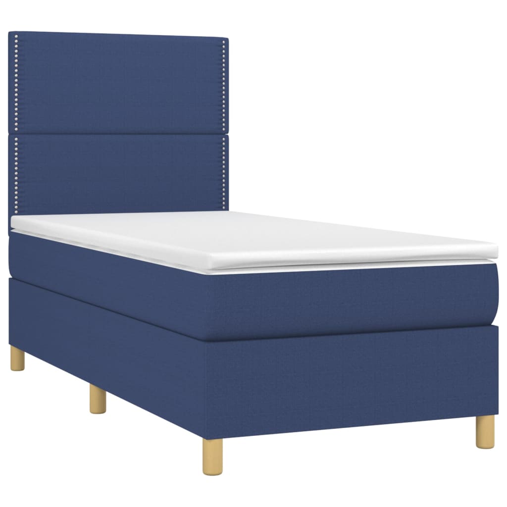 Krevet box spring s madracem LED plavi 90x190 cm od tkanine