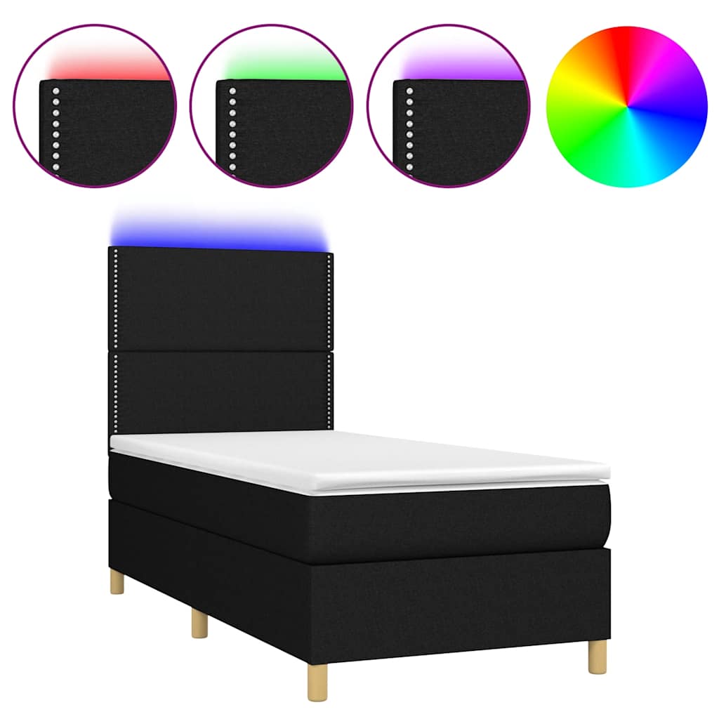 Krevet box spring s madracem LED crni 100x200 cm od tkanine