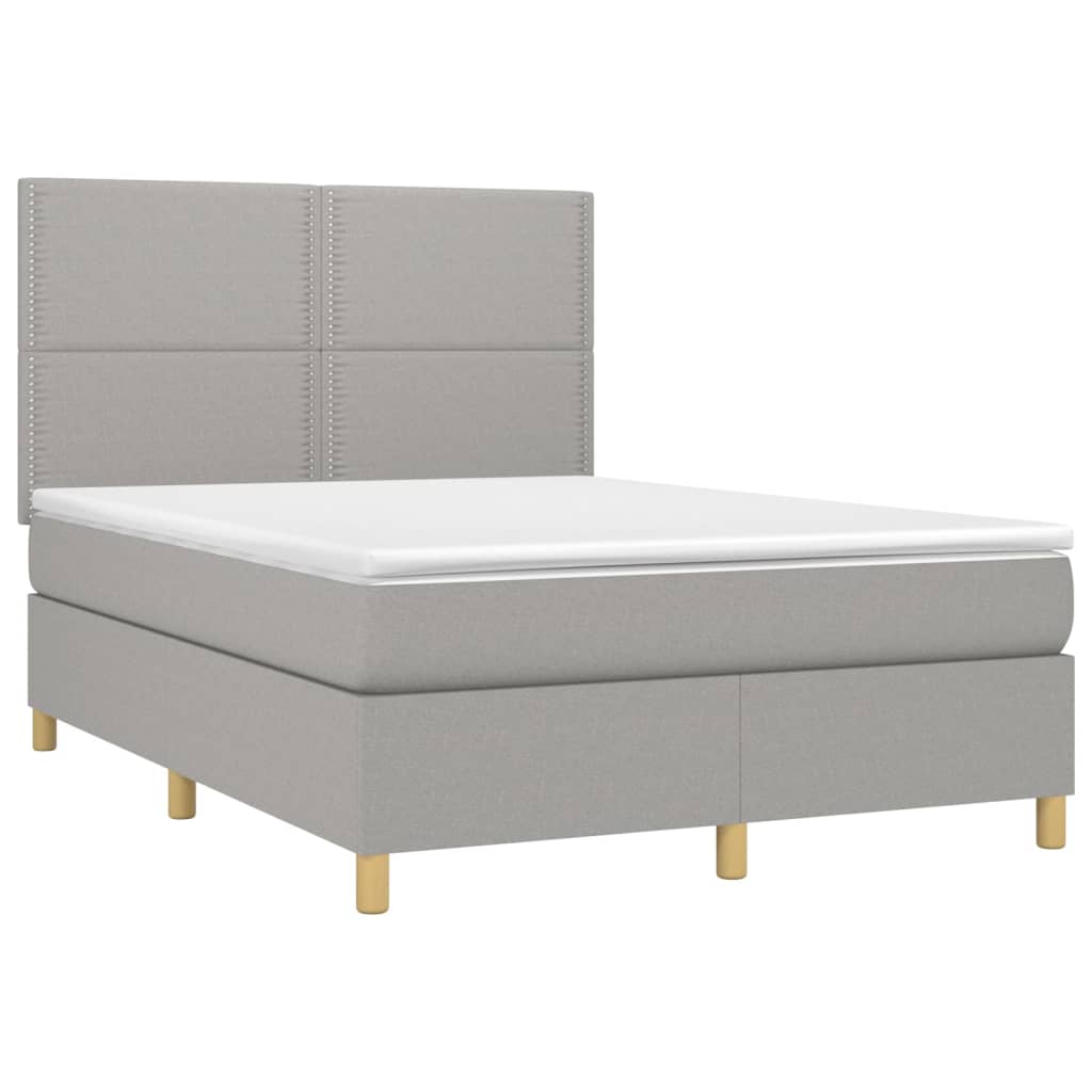 Krevet box spring s madracem LED svjetlosivi 140x190 cm tkanina