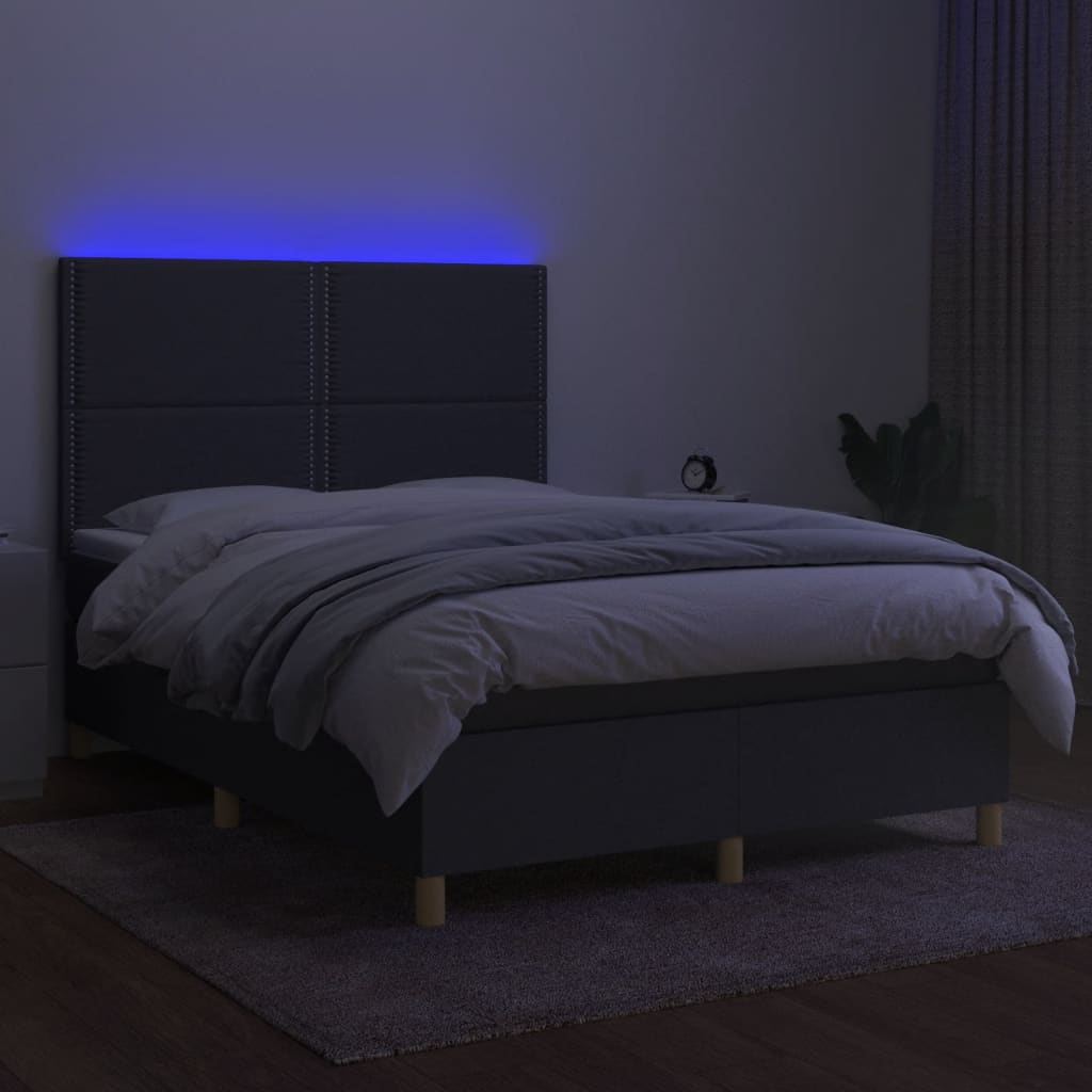 Krevet box spring s madracem LED tamnosivi 140x190 cm tkanina