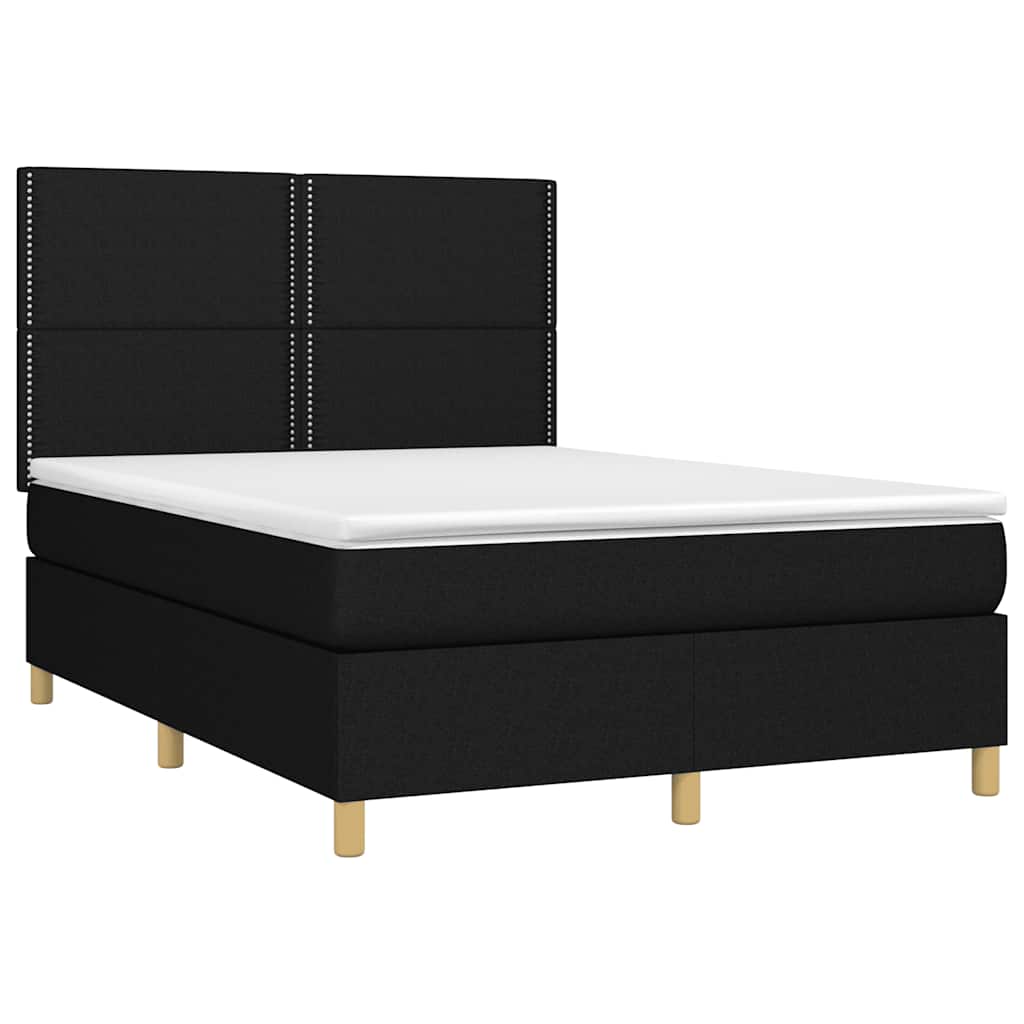 Krevet box spring s madracem LED crni 140x190 cm od tkanine