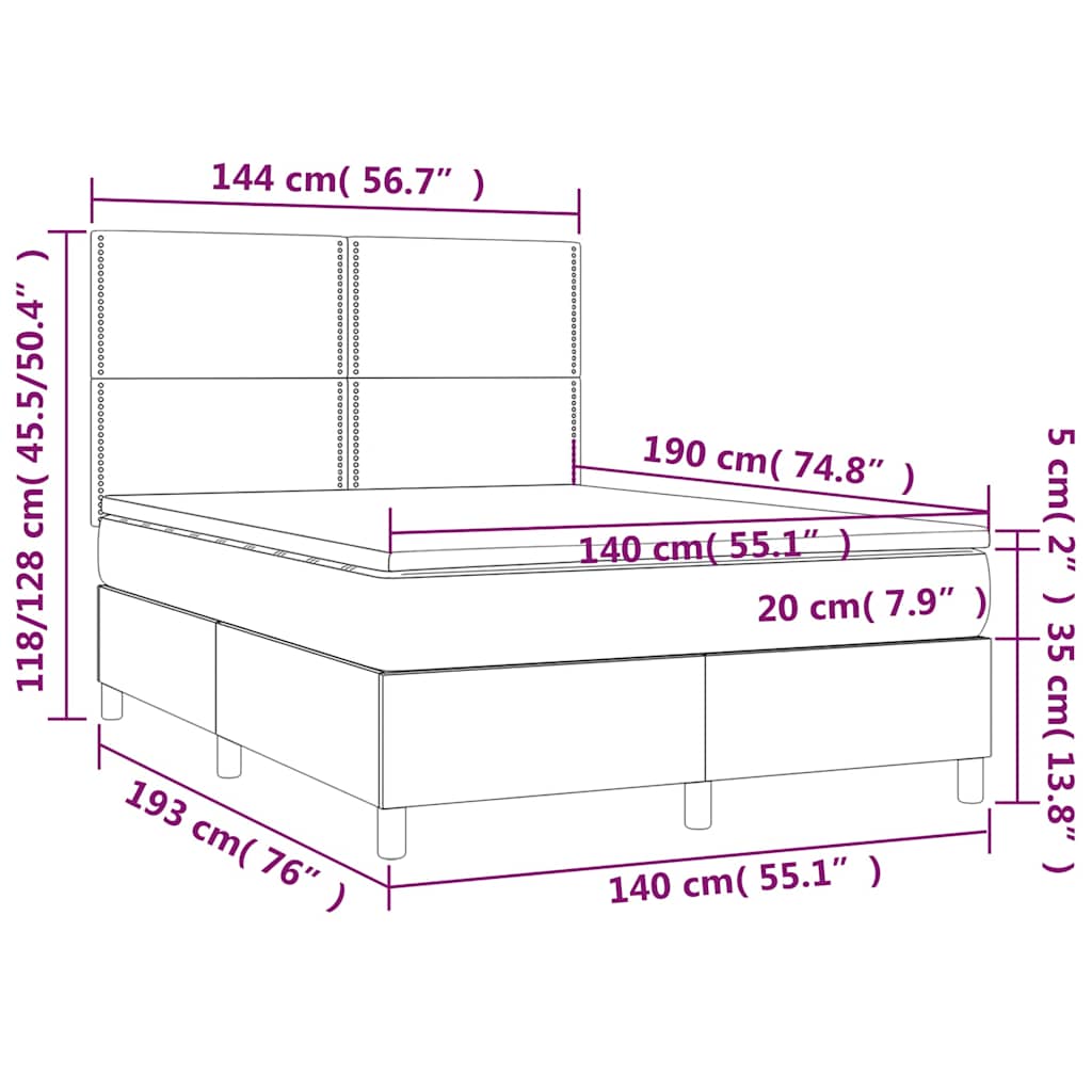 Krevet box spring s madracem LED crni 140x190 cm od tkanine