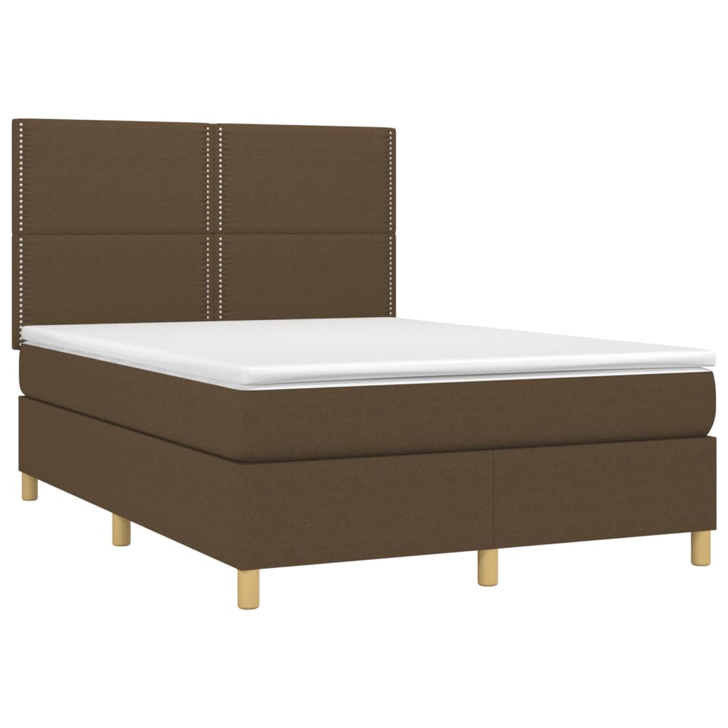 Krevet box spring s madracem LED tamnosmeđi 140x190 cm tkanina