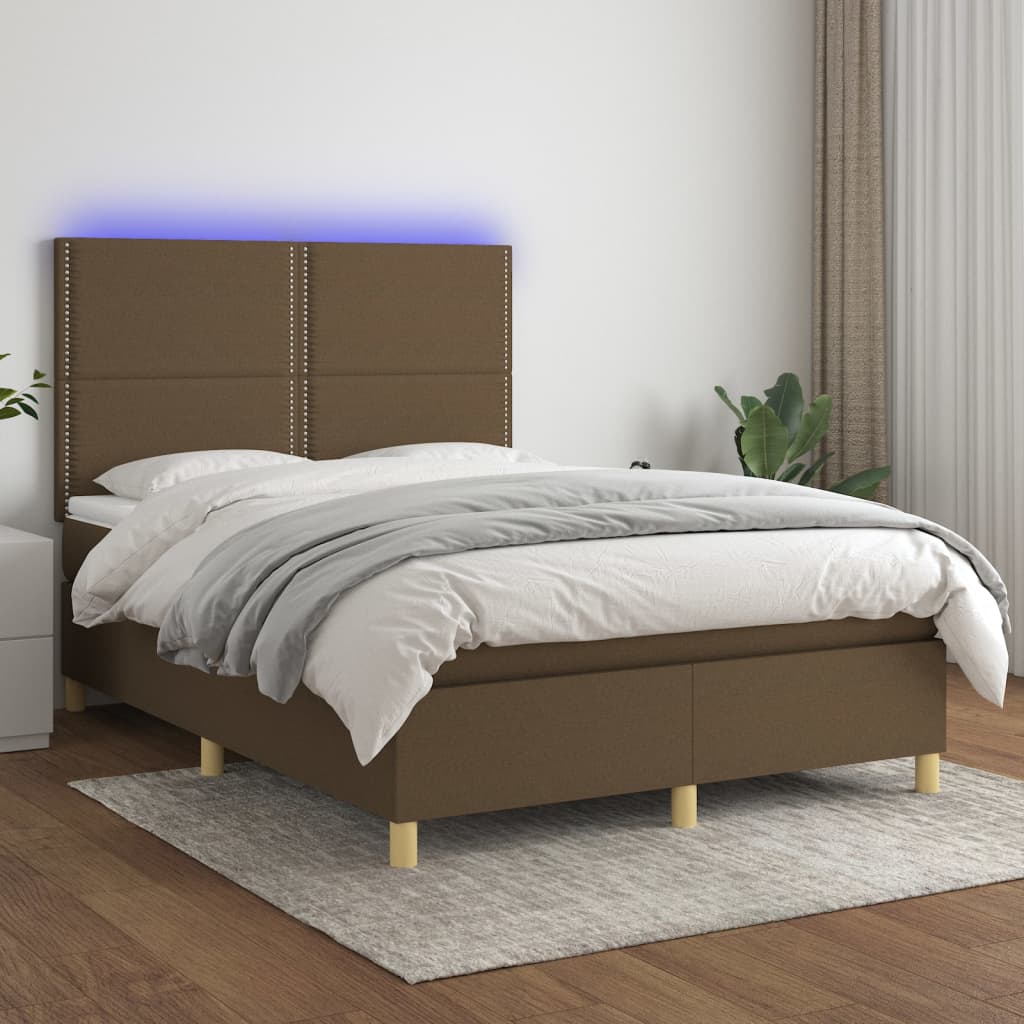 Krevet box spring s madracem LED tamnosmeđi 140x190 cm tkanina