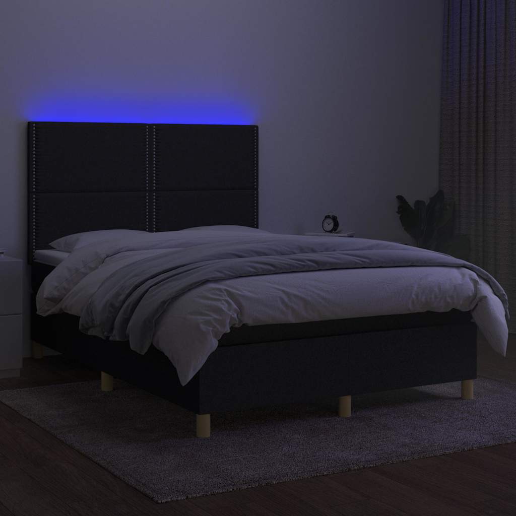 Krevet box spring s madracem LED crni 140x200 cm od tkanine