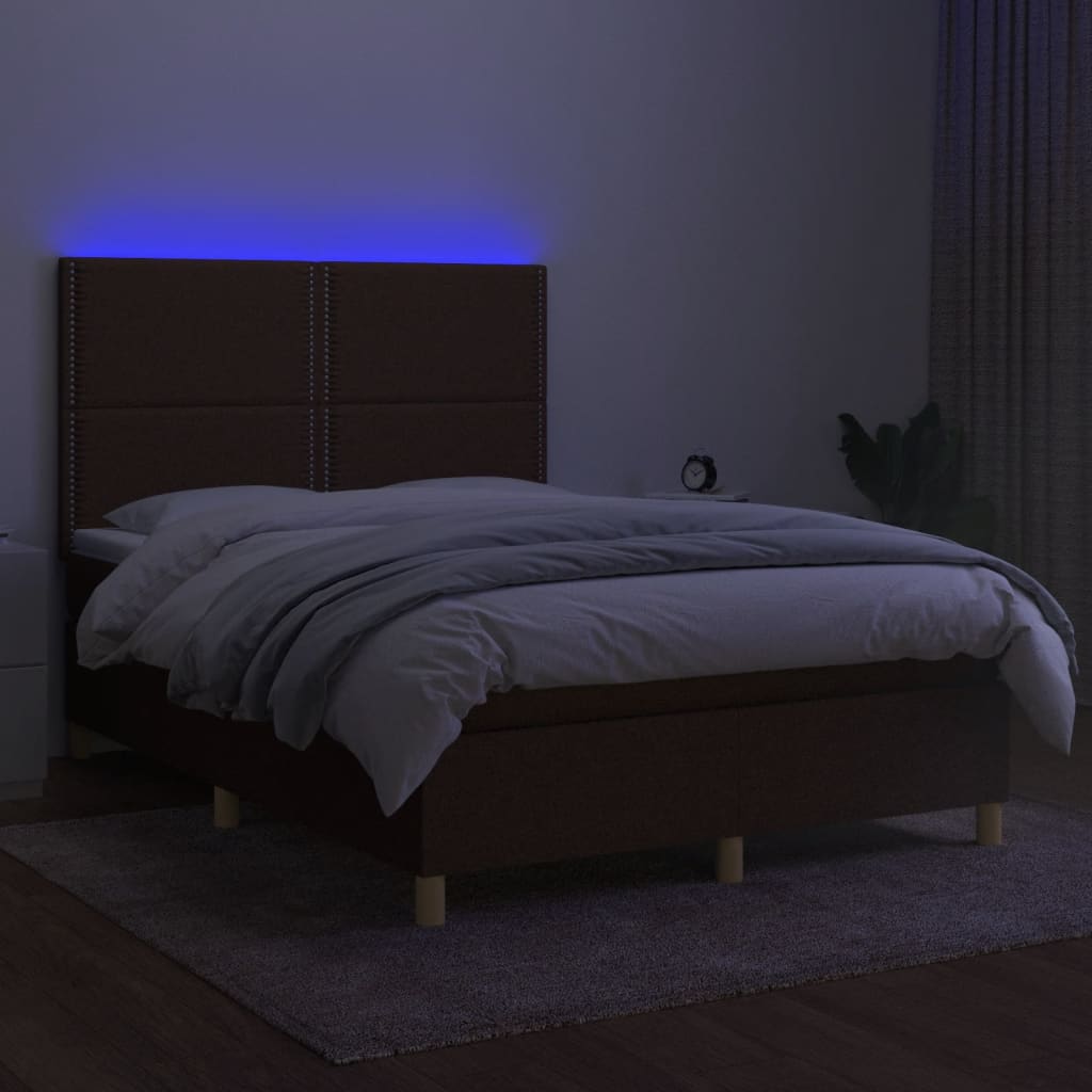 Krevet box spring s madracem LED tamnosmeđi 140x200 cm tkanina