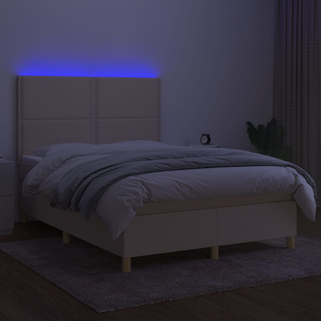 Krevet box spring s madracem LED krem 140x200 cm od tkanine