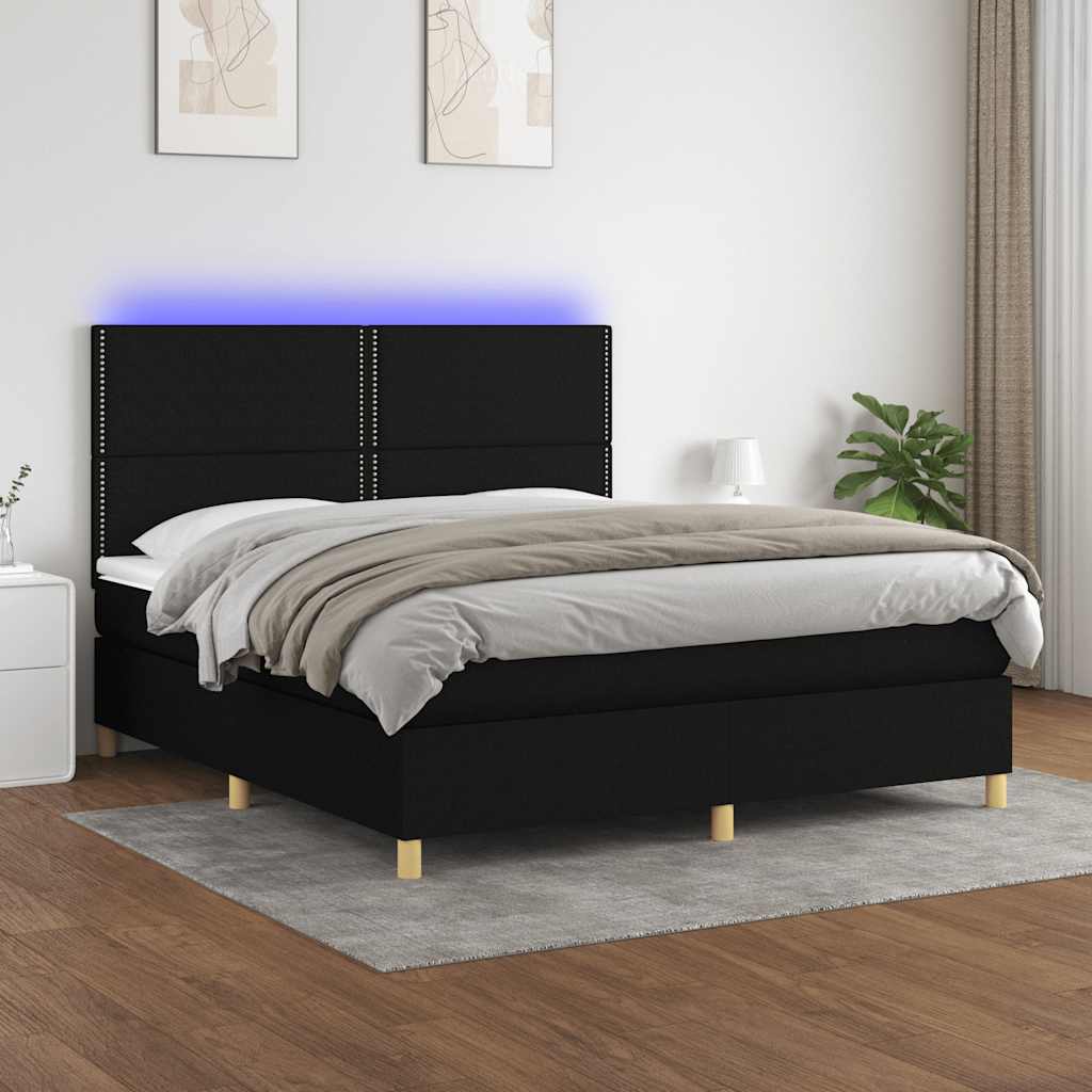 Krevet box spring s madracem LED crni 180x200 cm od tkanine