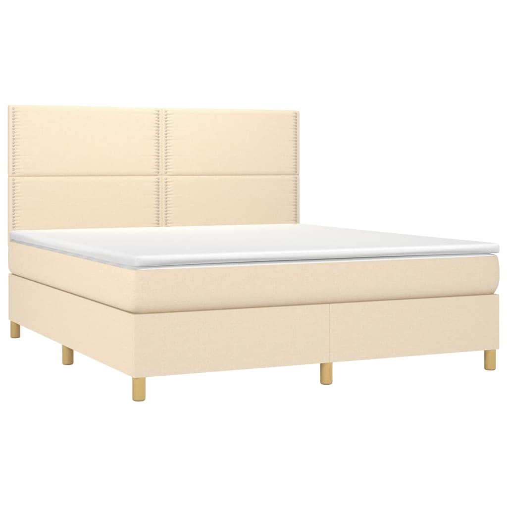 Krevet box spring s madracem LED krem 180x200 cm od tkanine
