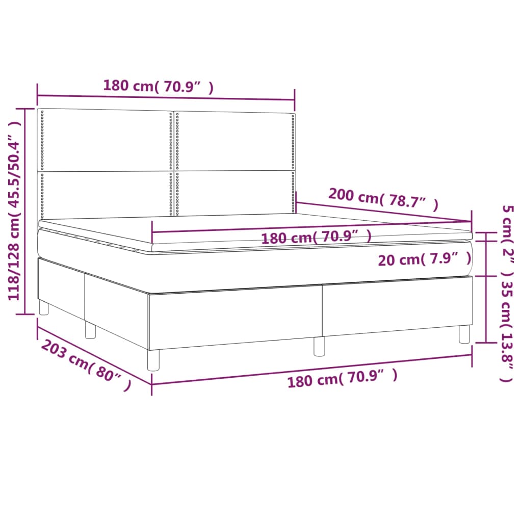 Krevet box spring s madracem LED krem 180x200 cm od tkanine
