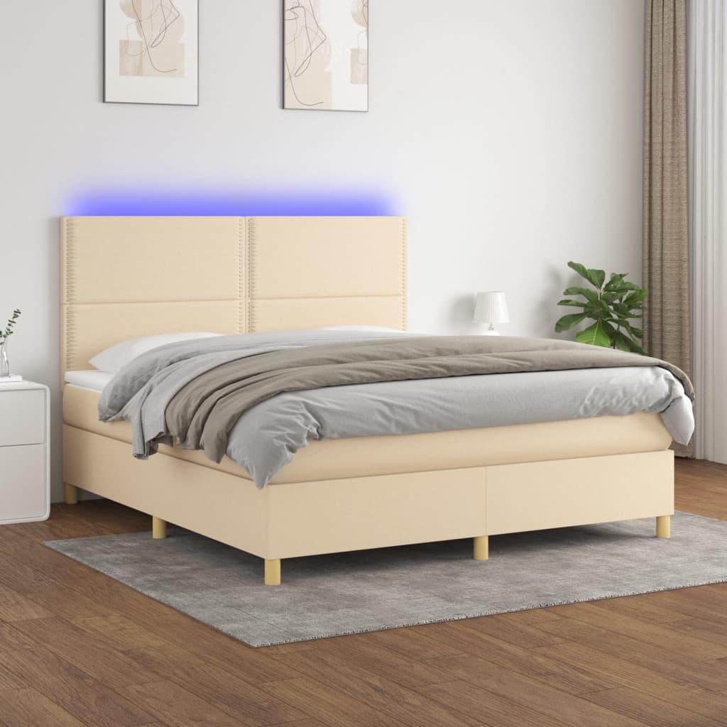 Krevet box spring s madracem LED krem 180x200 cm od tkanine