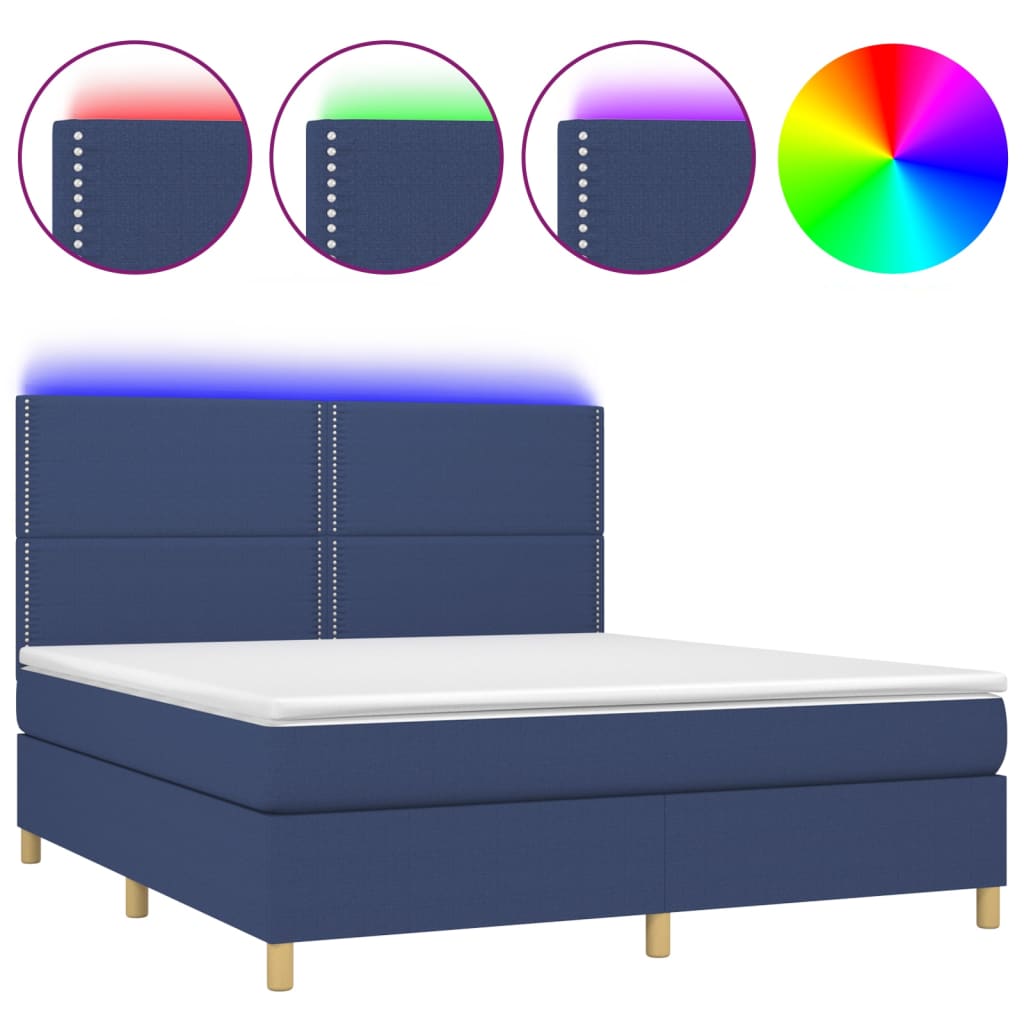Krevet box spring s madracem LED plavi 180x200 cm od tkanine