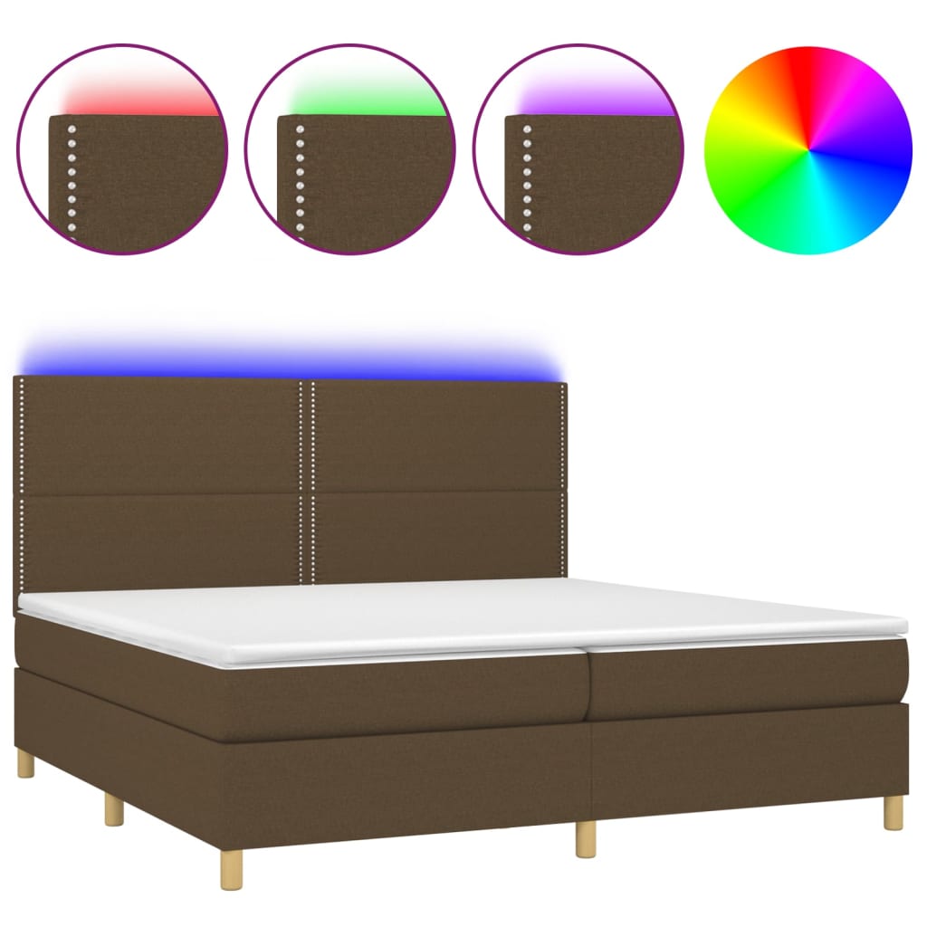 Krevet box spring s madracem LED tamnosmeđi 200x200 cm tkanina