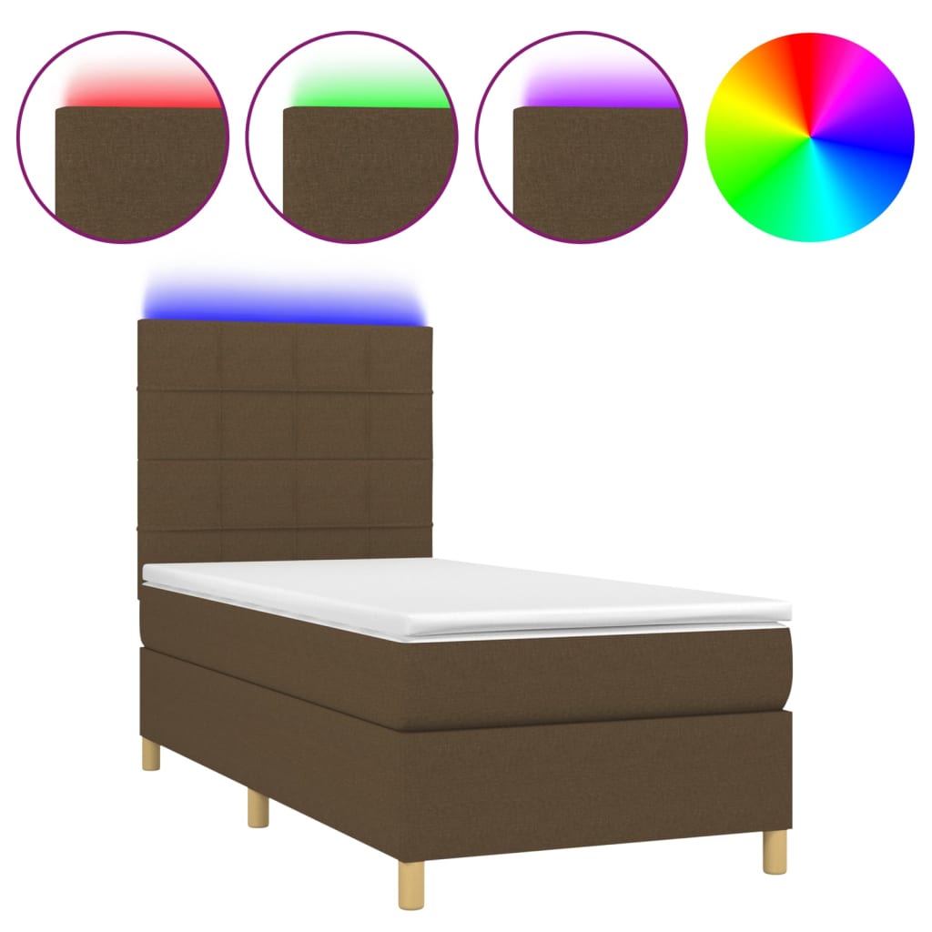Krevet box spring s madracem LED tamnosmeđi 80 x 200 cm tkanina