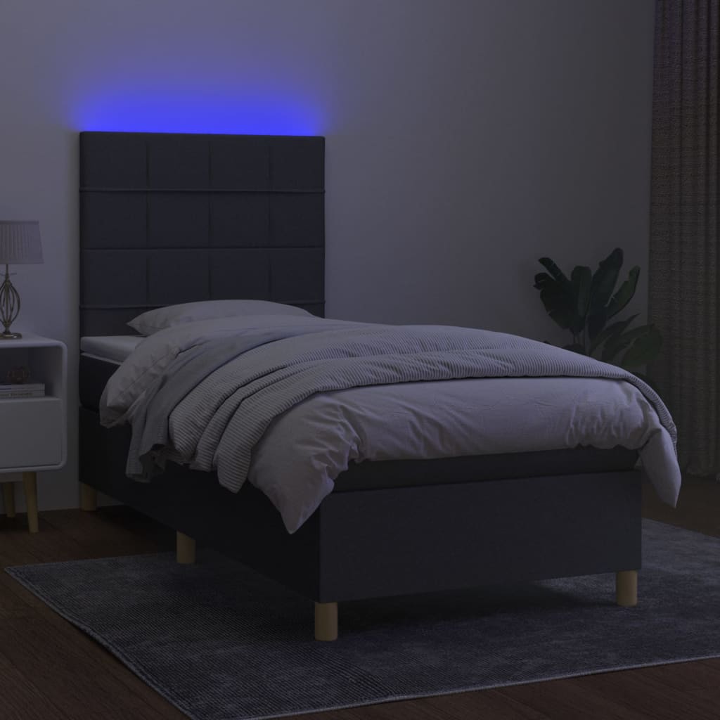 Krevet box spring s madracem LED tamnosivi 90x190 cm tkanina