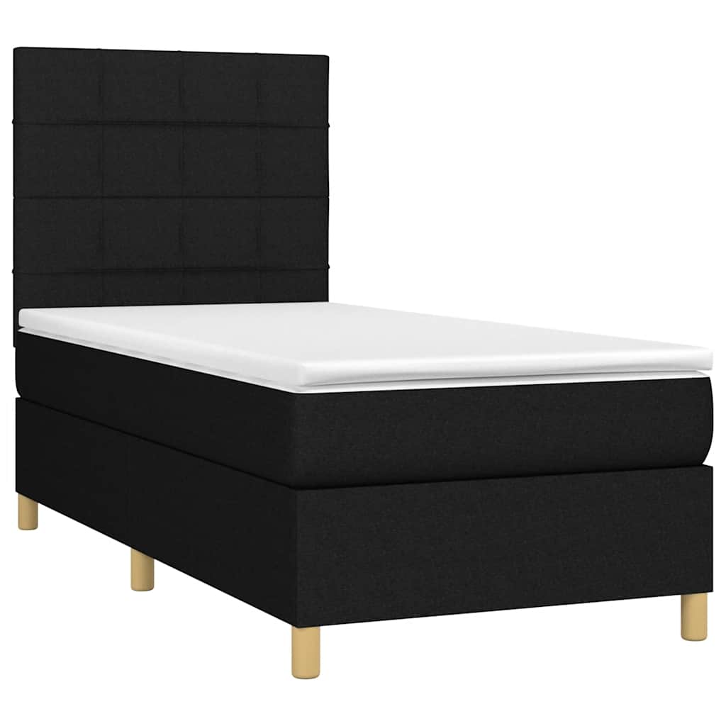 Krevet box spring s madracem LED crni 90x190 cm od tkanine