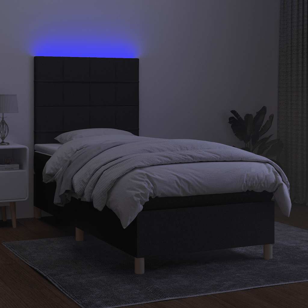 Krevet box spring s madracem LED crni 90x190 cm od tkanine