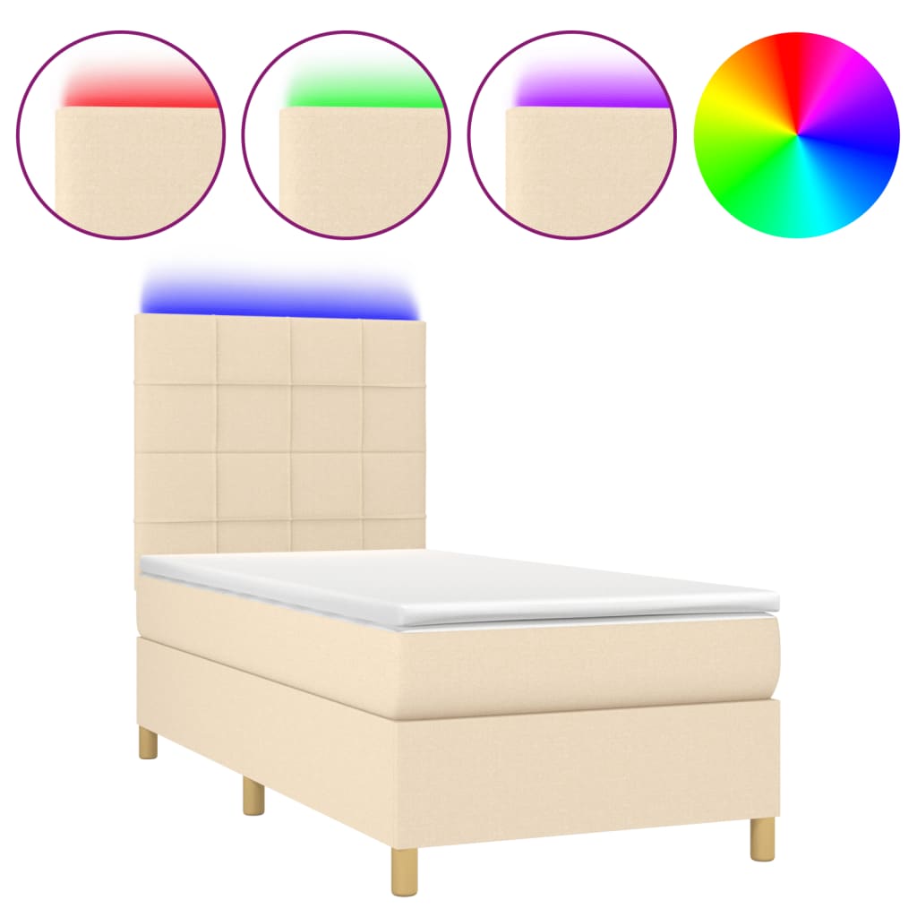 Krevet box spring s madracem LED krem 90x190 cm od tkanine
