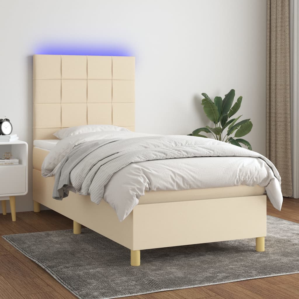 Krevet box spring s madracem LED krem 90x190 cm od tkanine