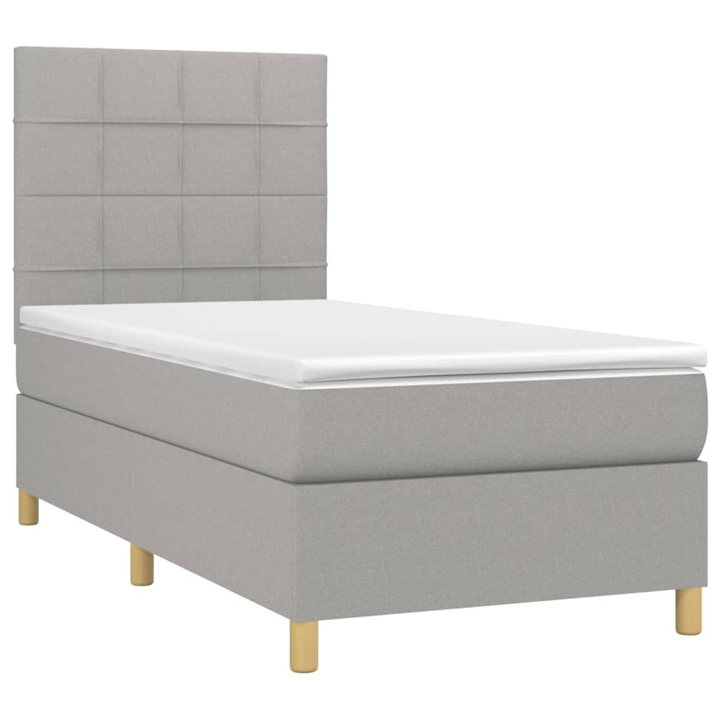 Krevet box spring s madracem LED svjetlosivi 90x200 cm tkanina
