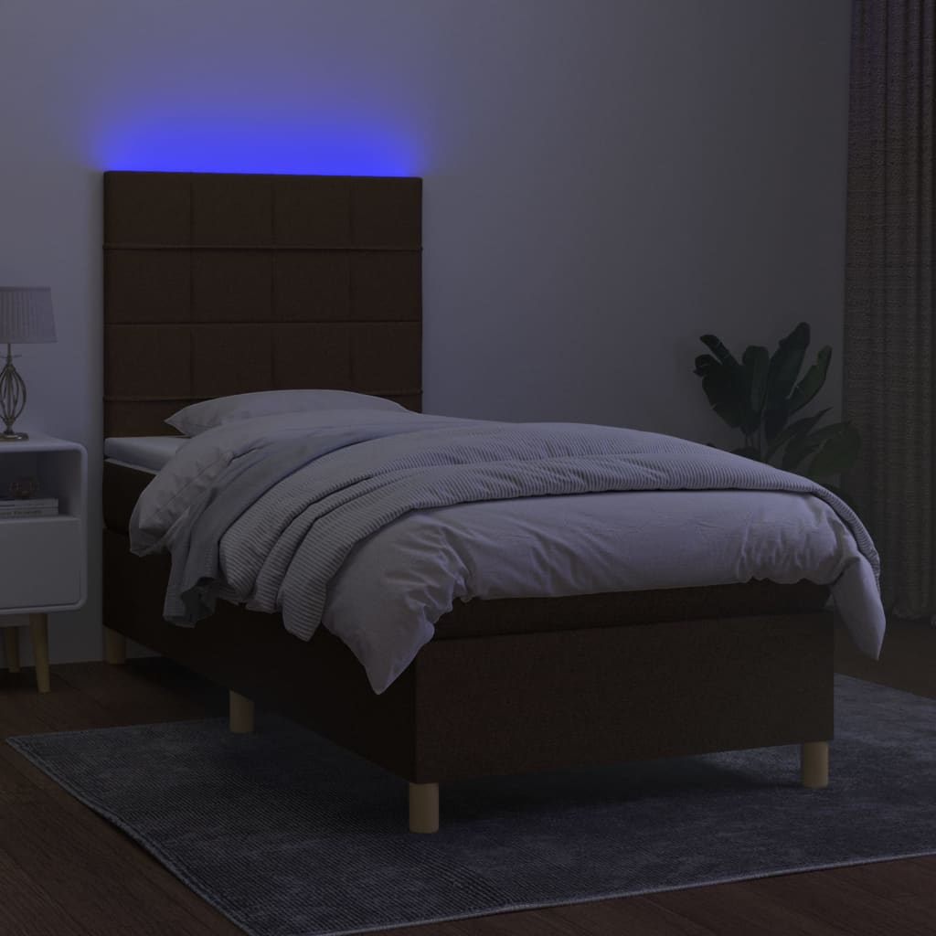Krevet box spring s madracem LED tamnosmeđi 90x200 cm tkanina