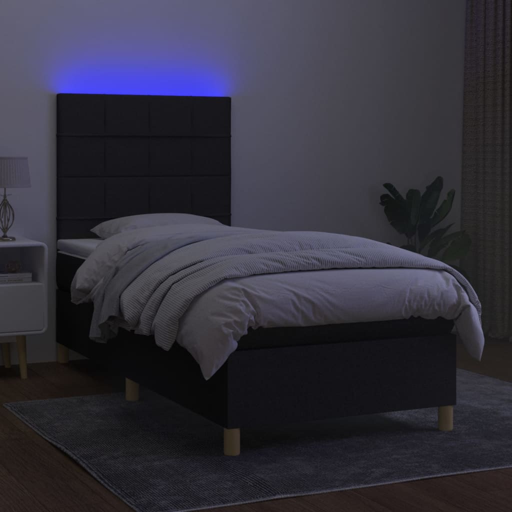 Krevet box spring s madracem LED crni 100x200 cm od tkanine