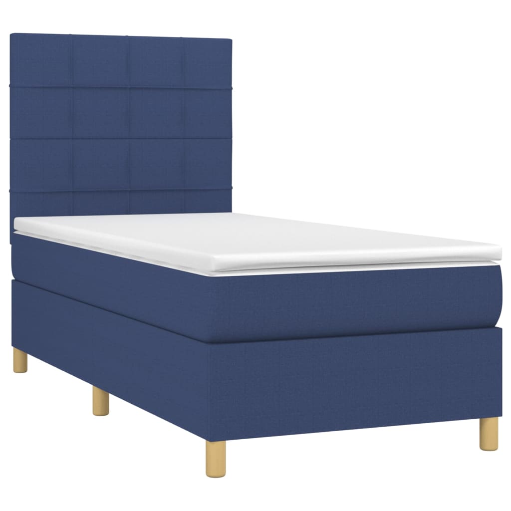 Krevet box spring s madracem LED plavi 100x200 cm od tkanine
