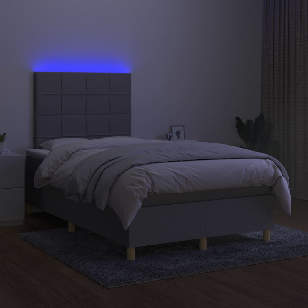 Krevet box spring s madracem LED svjetlosivi 120x200 cm tkanina