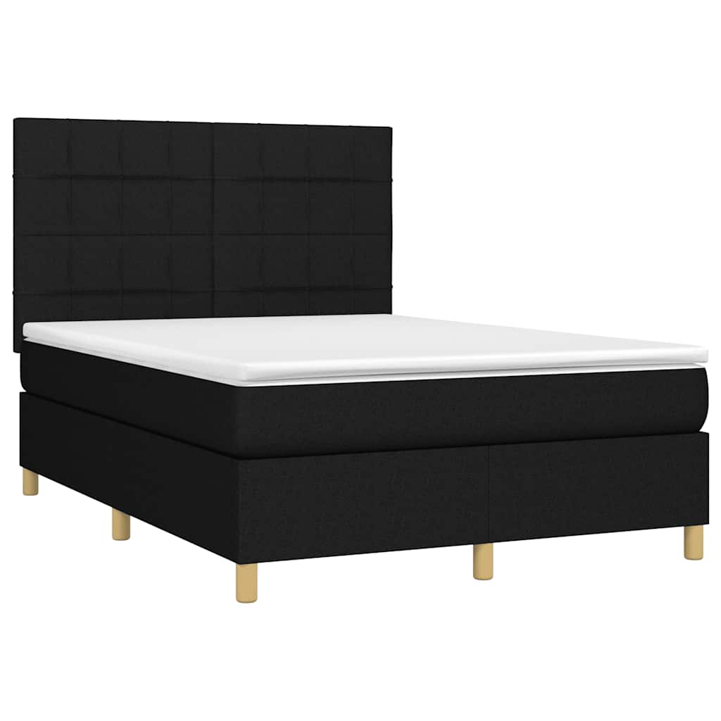 Krevet box spring s madracem LED crni 140x190 cm od tkanine