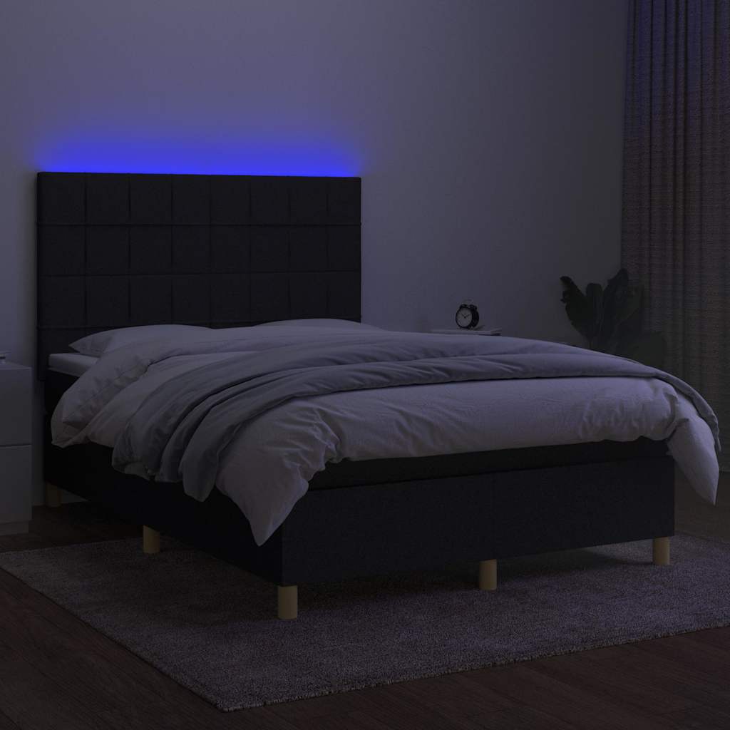 Krevet box spring s madracem LED crni 140x190 cm od tkanine