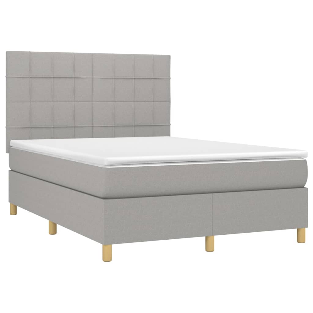 Krevet box spring s madracem LED svjetlosivi 140x200 cm tkanina