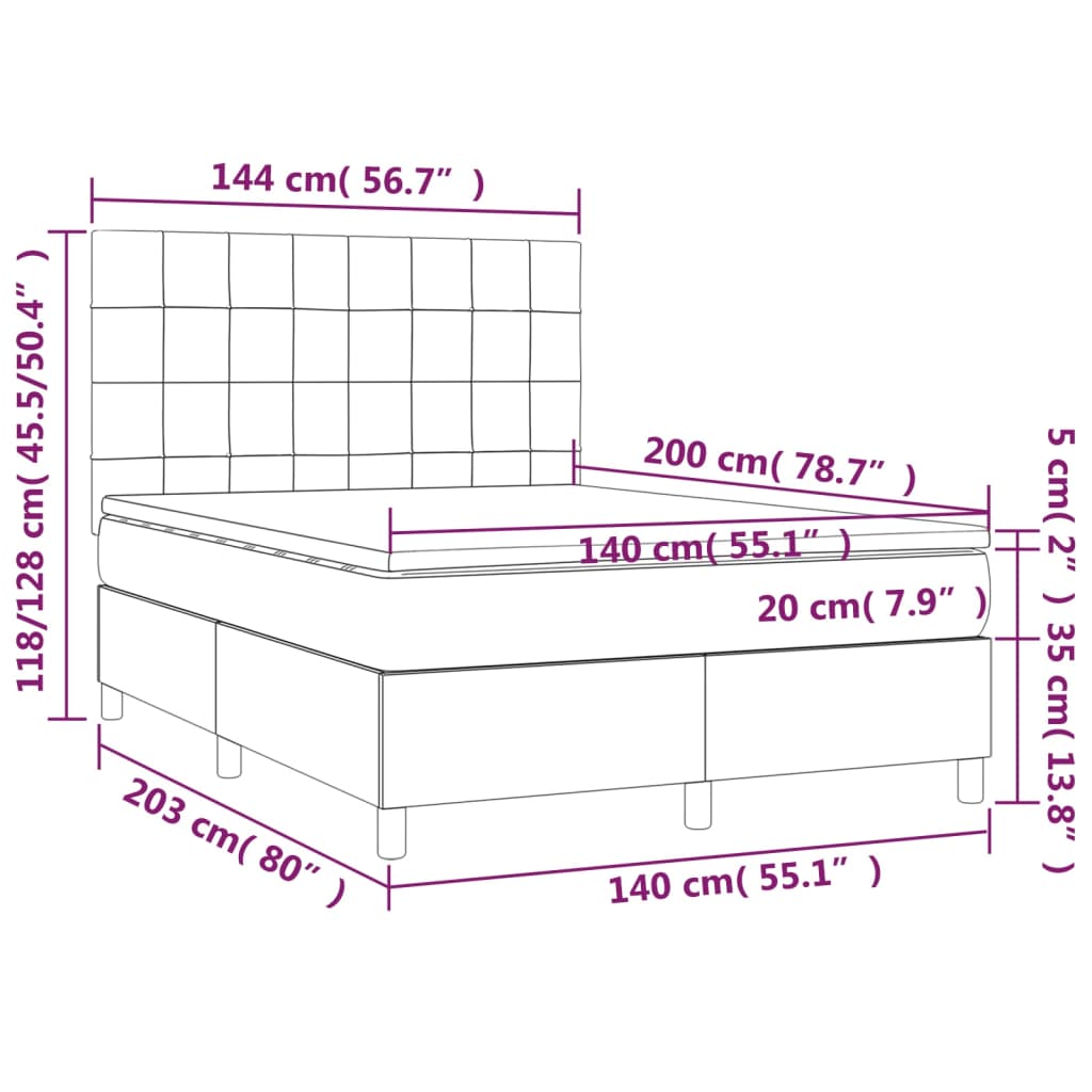 Krevet box spring s madracem LED krem 140x200 cm od tkanine