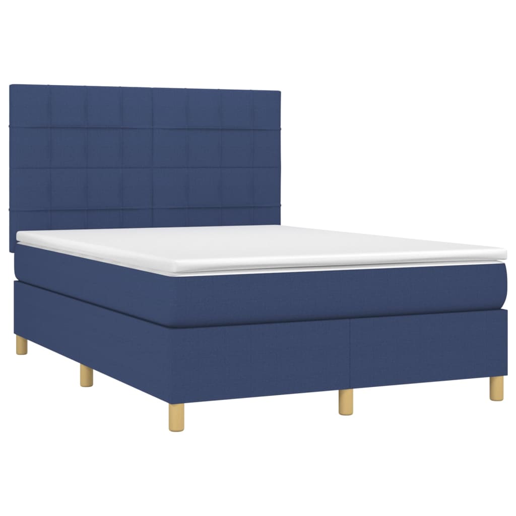 Krevet box spring s madracem LED plavi 140x200 cm od tkanine