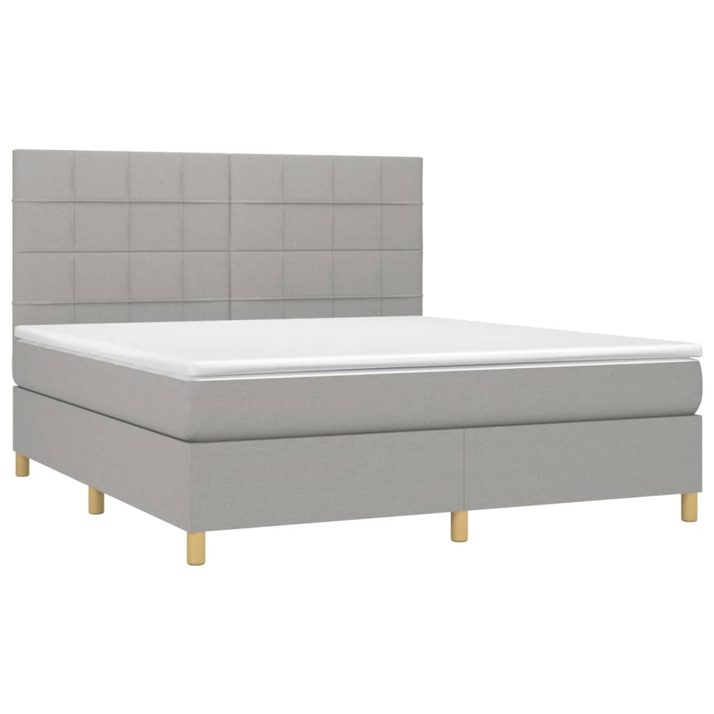 Krevet box spring s madracem LED svjetlosivi 160x200 cm tkanina