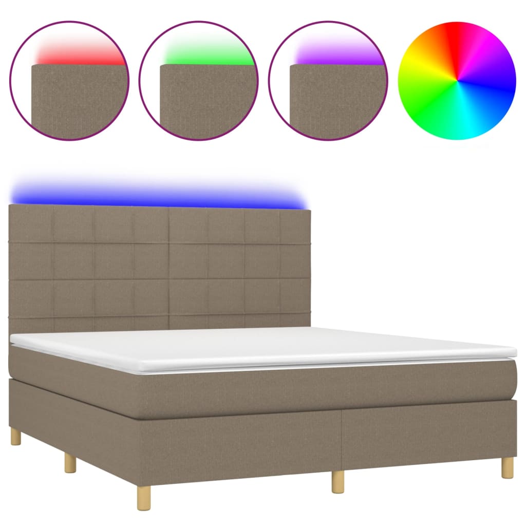 Krevet box spring s madracem LED smeđesivi 160x200 cm tkanina